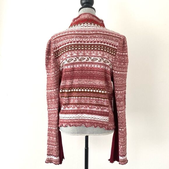 Free People Red & Pink Knit Sweater Cowl Neck Puff Sz L Boho Cottagecore NWT - Picture 4 of 16